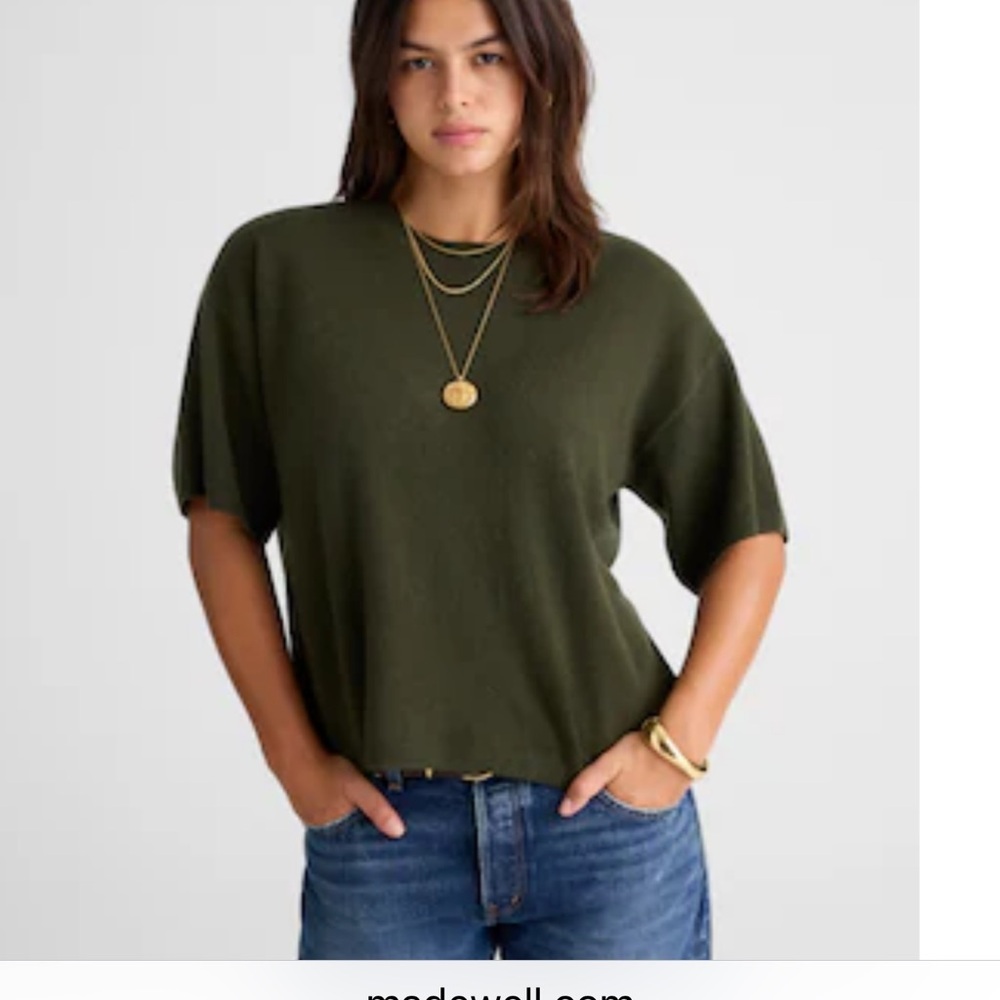 Madewell  Short-Sleeve Sweater Tee in 100% Cashmere green sold out